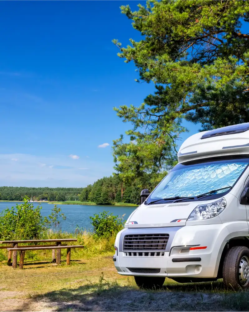 Motorhome parked by the water